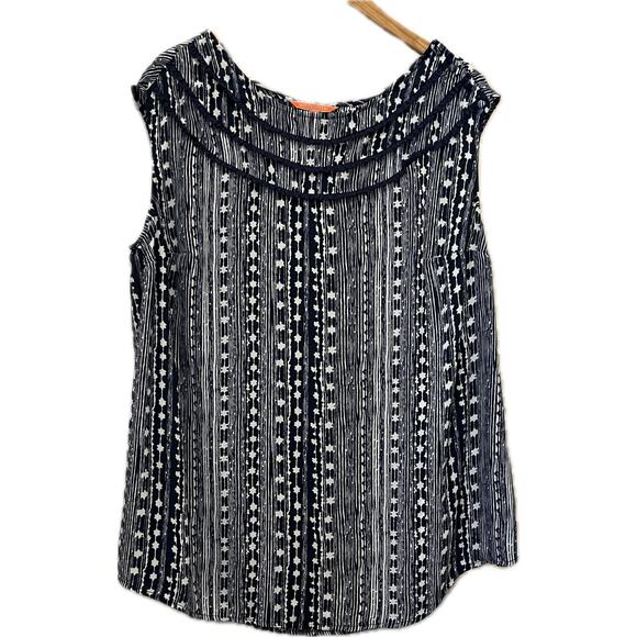 MODCLOTH Top Shirt Plus Sz 1X Blue White Stripe Shoulder Buttons Sleeveless EUC - Picture 1 of 8